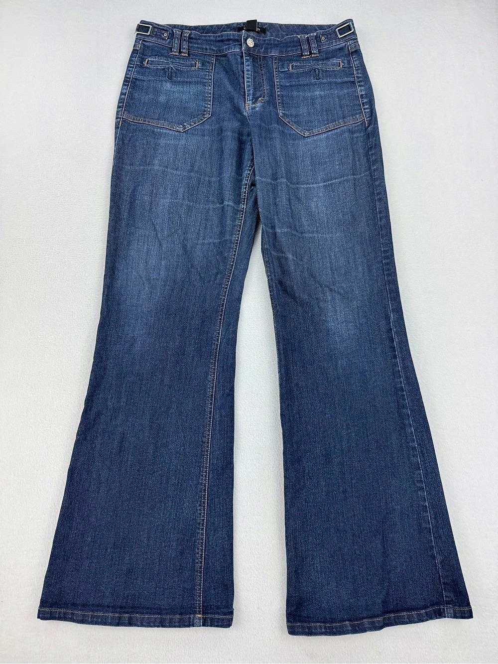 White House Black Market Womens Mid Rise Utility Pocket Flare Denim Jeans Sz 10